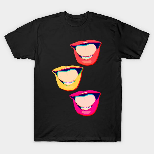 Groovy Old School Pop-Art Style Colorful Mouth Stack T-Shirt by ManoTakako